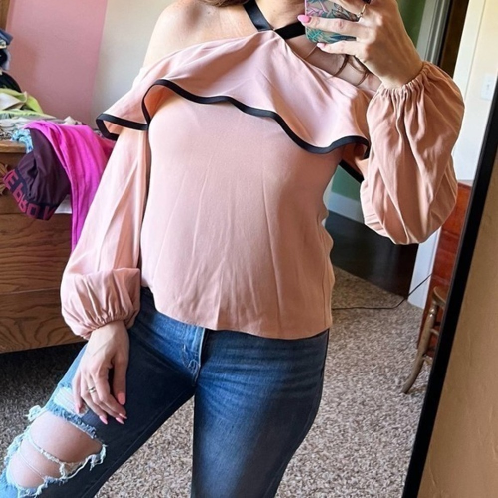Alexis off the shoulder flowy back tie peach blush rose blouse top XS